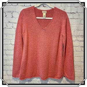 L.L. Bean Pink V-neck Linen Blend Long Sleeve Sweater Size Large